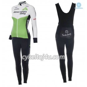 Cykeltrøje Langærmet + Bib Cykelbukser 2018 Dimension Data Dame N001 Vinter Thermal Fleece